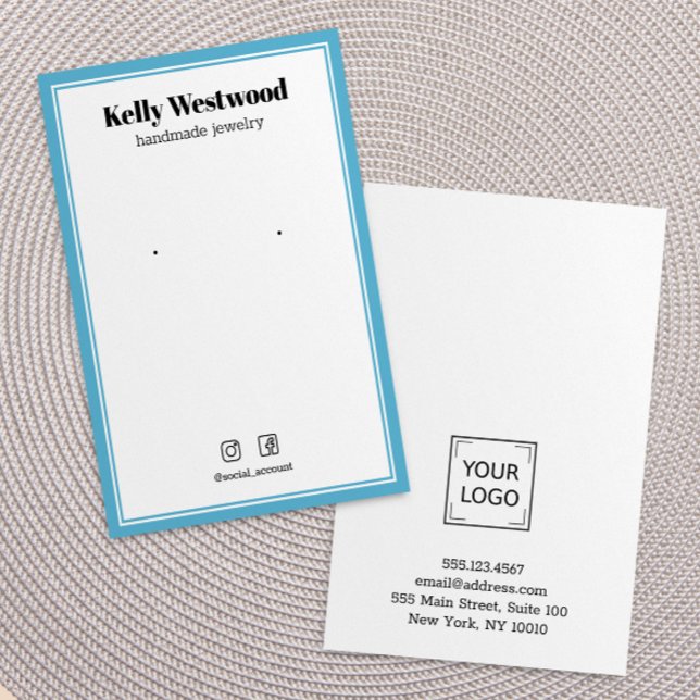HIMLAR BLUE GRÄNS EARRING VISNING LOGOTYP SOCIAL I VISITKORT (Sky blue border earring display cards for jewelry business jewelry crafters or designers)