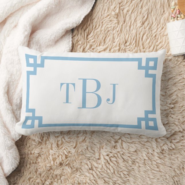 Himlar Blue Grekiska Nyckel Monogram Lumbarkudde (Filt)