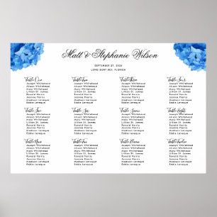 Himlar Blue Hydrangea Bröllop Bord Sittdiagram Poster