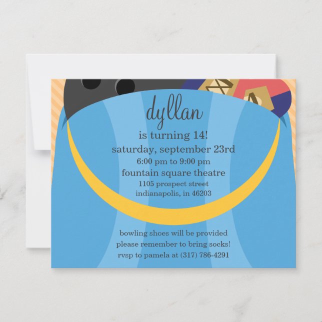 Himlar Blue i Födelsedagsfesten Bag Bowling Inbjudningar (Framsida)