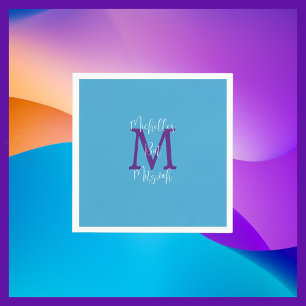 Himlar Blue Lila White Bat mitzvah Namn Monogram Pappersservett