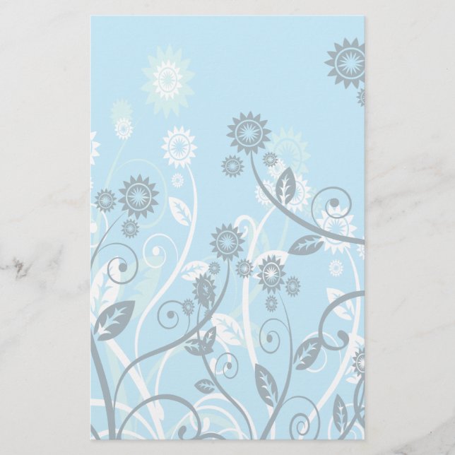 Himlar Blue Modern Blommigt Brevpapper (Framsida)
