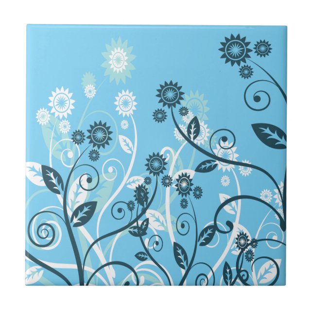 Himlar Blue Modern Blommigt Kakelplatta (Framsidan)