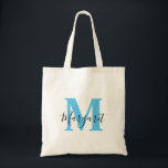 Himlar Blue Monogram Black Script Namn Tote Bag Tygkasse<br><div class="desc">Himlar Blue Monogram Black Script Namn Tote Bag. Kan ges som gåva till familj och vänner på deras födelsedag och jul.</div>
