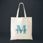 Himlar Blue Monogram Black Script Namn Tote Bag Tygkasse<br><div class="desc">Himlar Blue Monogram Black Script Namn Tote Bag. Kan ges som gåva till familj och vänner på deras födelsedag och jul.</div>