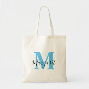 Himlar Blue Monogram Black Script Namn Tote Bag Tygkasse