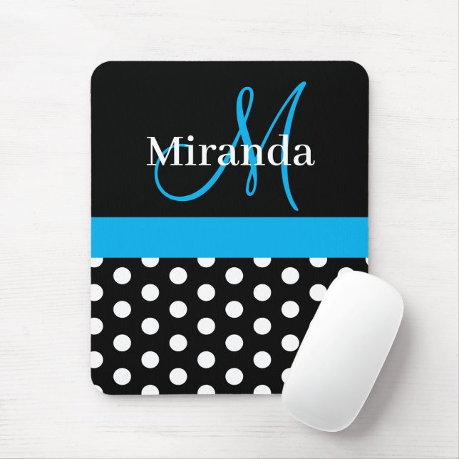 Himlar Blue Monogram Black White Polka Dot Mouse P Musmatta (Med mus)