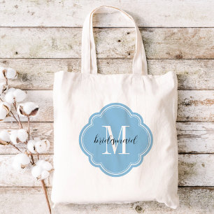 Himlar Blue Monogram Bridesmaid Tote Bag Tygkasse