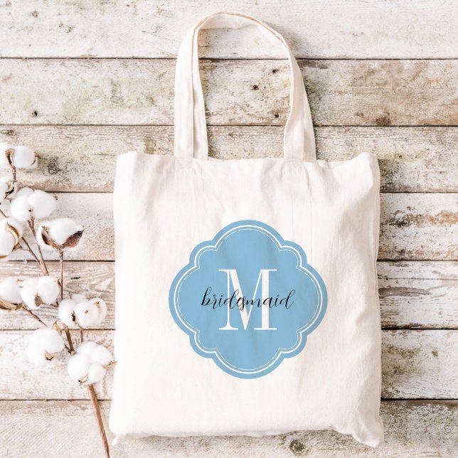 Himlar Blue Monogram Bridesmaid Tote Bag Tygkasse (Skapare uppladdad)