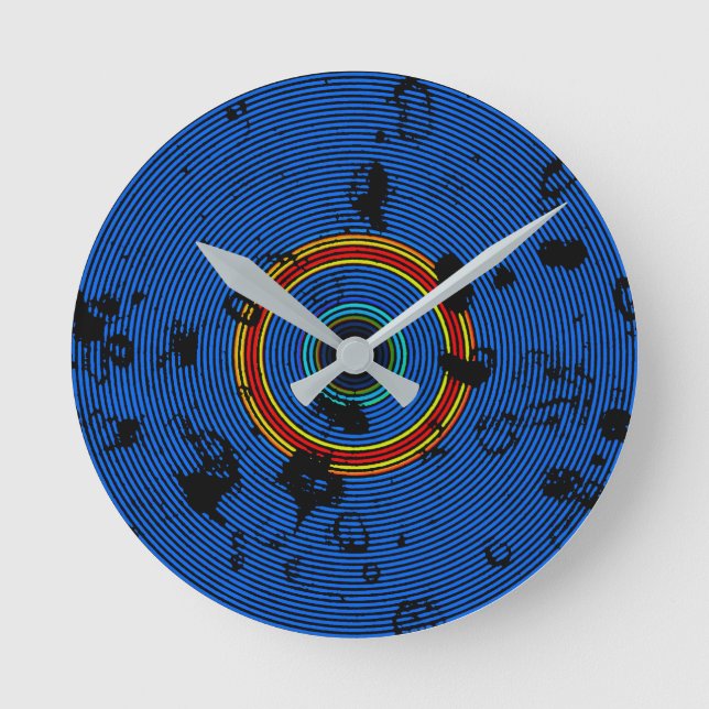 Himlar Blue Multicocolor Vinyl Disk Struktur Mönst Rund Klocka (Framsida)