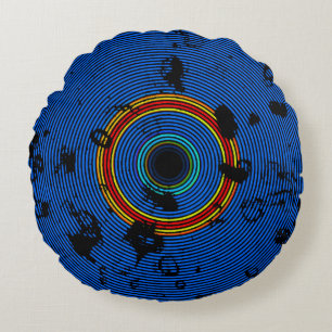 Himlar Blue Multifärgad Vinyl Disk Struktur Mönste Rund Kudde