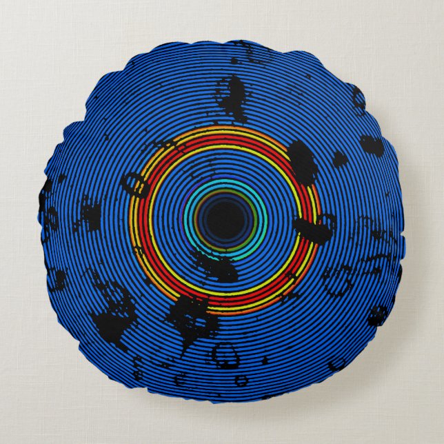 Himlar Blue Multifärgad Vinyl Disk Struktur Mönste Rund Kudde (Framsidan)