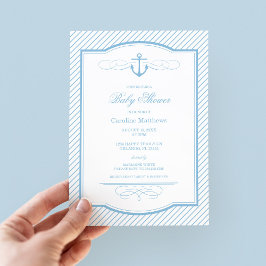 Himlar Blue Nautical Anchor och Rand Baby Shower Inbjudningar