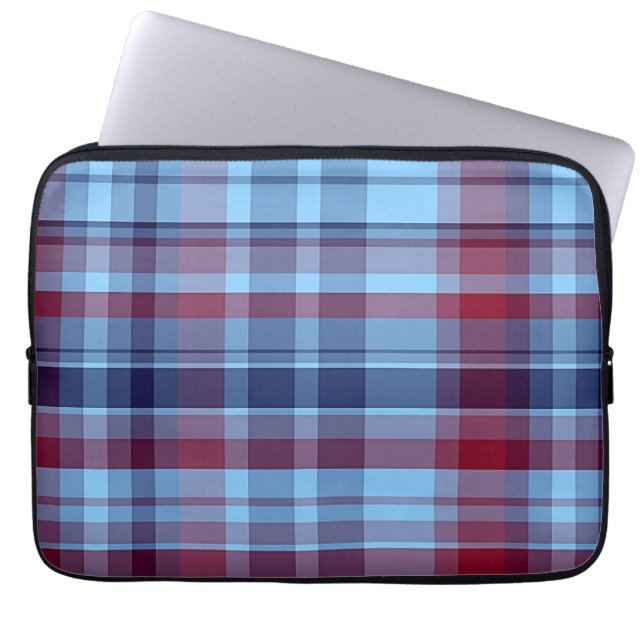 Himlar Blue Navy Burgundy Preppy Madras Laptop Sleeve (Framsidan)