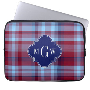 Himlar Blue Navy Burgundy Preppy Madras Monogram Laptop Fodral