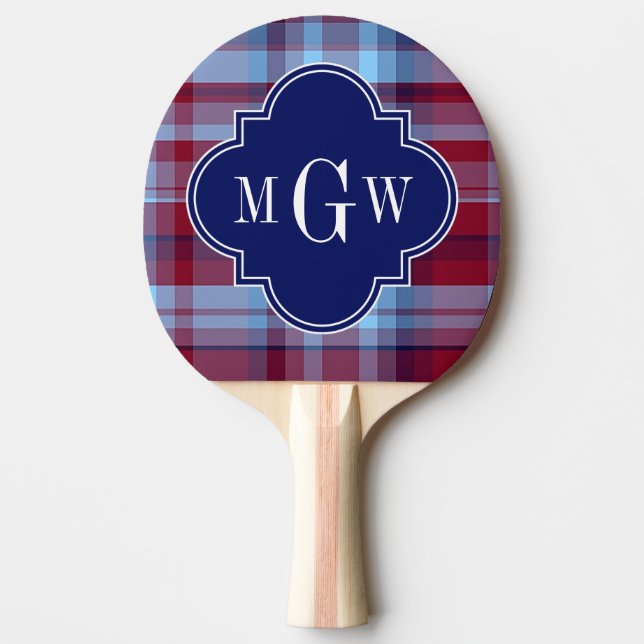 Himlar Blue Navy Burgundy Preppy Madras Monogram Pingisracket (Framsidan)
