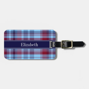 Himlar Blue Navy Burgundy Preppy Madras N Monogram Bagagebricka
