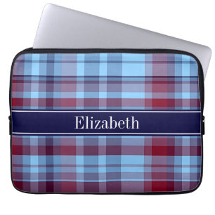 Himlar Blue Navy Burgundy Preppy Madras N Monogram Laptop Fodral