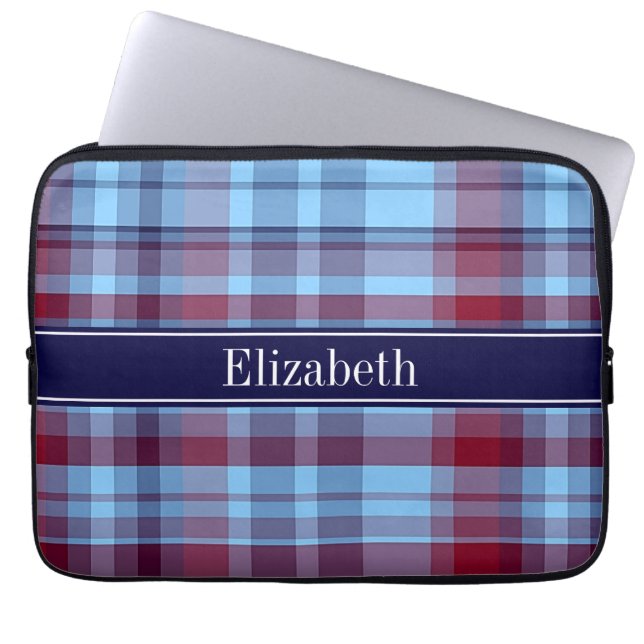 Himlar Blue Navy Burgundy Preppy Madras N Monogram Laptop Fodral (Framsidan)