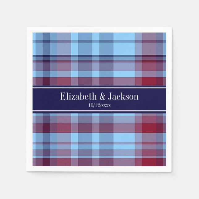 Himlar Blue Navy Burgundy Preppy Madras N Monogram Pappersservett (Framsidan)