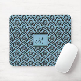 Himlar Blue- och Black Damask Monogrammed Mouse Pa Musmatta