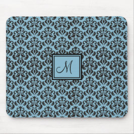 Himlar Blue- och Black Damask Monogrammed Mouse Pa Musmatta