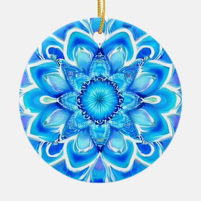 Himlar Blue och Cobalt Batik Mandala Mönster Julgransprydnad Keramik (Framsidan)
