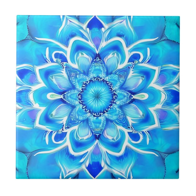 Himlar Blue och Cobalt Batik Mandala Mönster Kakelplatta (Framsidan)