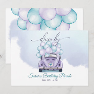 Himlar Blue- och Lilac Surprise Driveby Birthday Inbjudningar