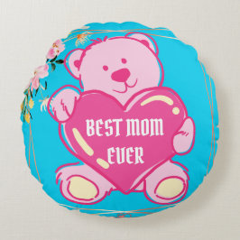 Himlar Blue Rosa Cute Nalle Heart Blommigt Design Rund Kudde
