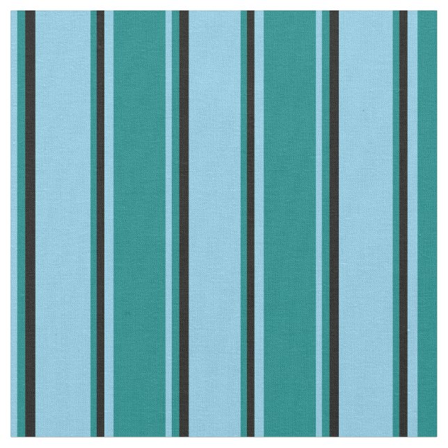 Himlar Blue, Teal och Black Mönster i Rand Tyg (Närbild)