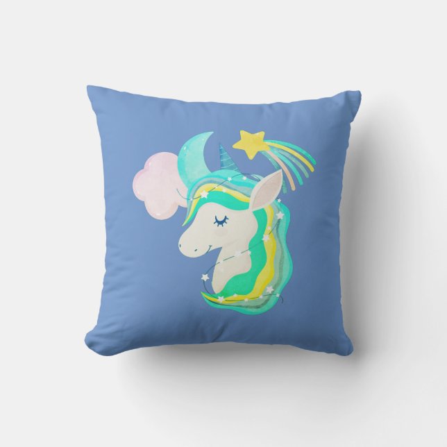 Himlar Blue Unicorn Rainbow Dekorativ kudde (Framsida)