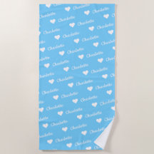 Himlar Blue Upprepande Heart Beach Towel-skript i 