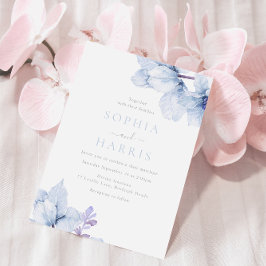 Himlar Blue Watercolor Blommigt Elegant bröllop Inbjudningar