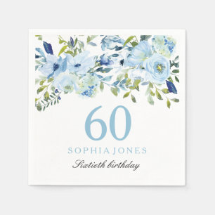 Himlar Blue Watercolor Flowers 60:e Födelsedagsfes Pappersservett