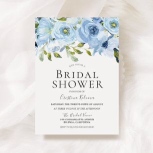 Himlar Blue Watercolor Flowers Modern Möhippa Inbjudningar
