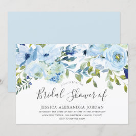 Himlar Blue Watercolor Flowers Möhippa Inbjudningar