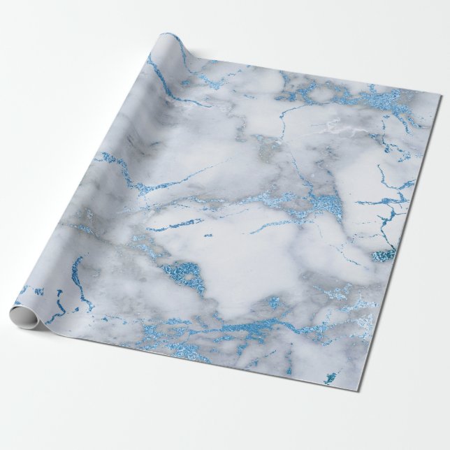 Himlar Blue White Grått Marble Shiny Penslar Presentpapper (Utrullad)