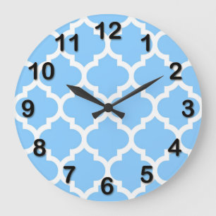 Himlar Blue White Moroccan Quatrefoil Mönster #5 Stor Klocka