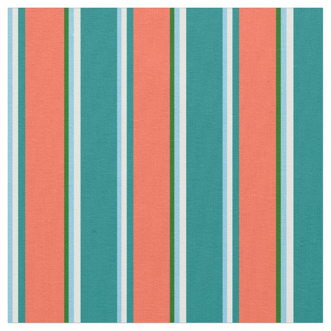 Himlar Blue, White, Teal, Red & Mörk grönt Färgad Tyg (Närbild)