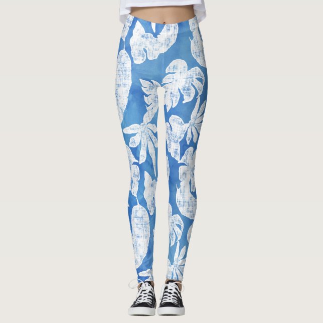 Himlar Blue White Tropical Löv Beach Ocean Sommar Leggings (Framsida)