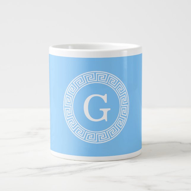 Himlar Blue Wht Grekiska Nyckel Rnd Ram Initial Mo Jumbo Mugg (Framsidan)