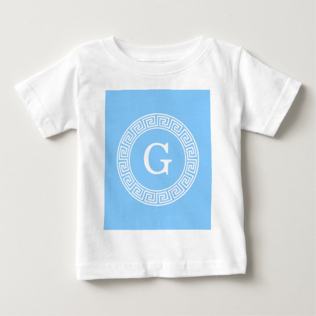 Himlar Blue Wht Grekiska Nyckel Rnd Ram Initial Mo Tee Shirt (Framsida)