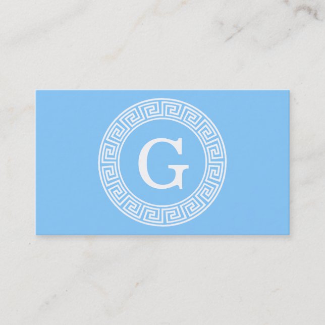 Himlar Blue Wht Grekiska Nyckel Rnd Ram Initial Mo Visitkort (Framsida)