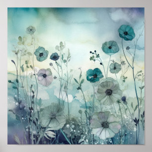 Himlar Blues Vild Fält Flowers Art Poster