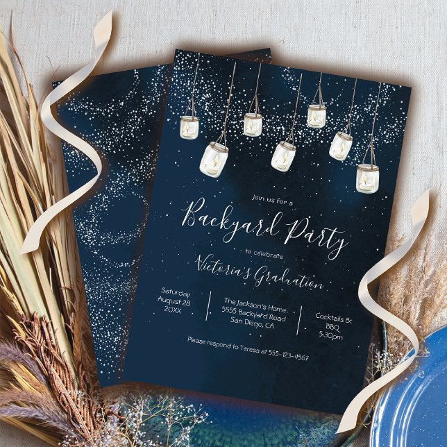 Himlar Candle Mason Burk Backyard Party Inbjudningar (Skapare uppladdad)