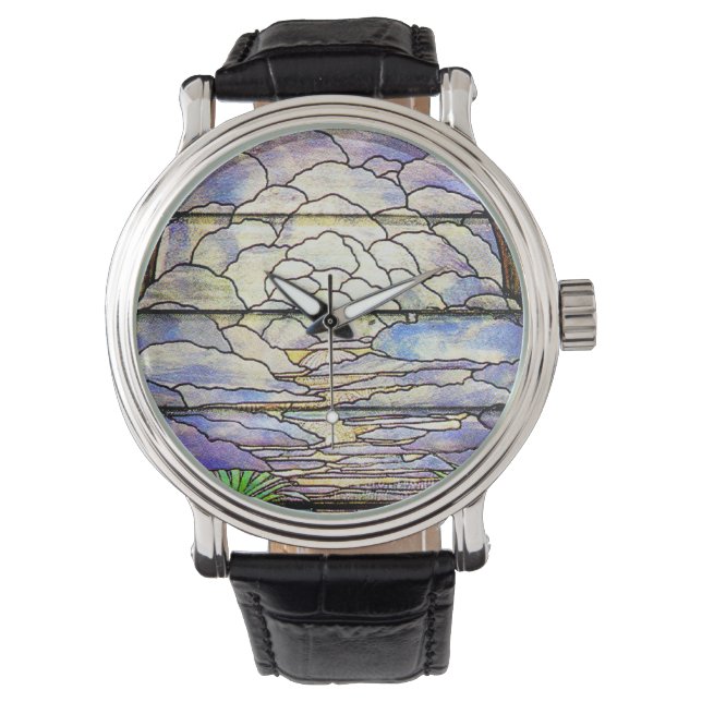 Himlar Clouds Tiffany Stached Glass Blommigt Watch Armbandsur (Framsida)