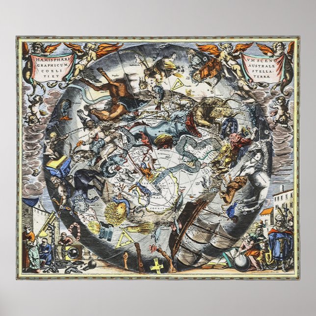 Himlar Constellations Vintage Karta Poster (Framsidan)