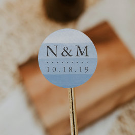 Himlar Dip Dye Watercolor Bröllop Monogram Runt Klistermärke