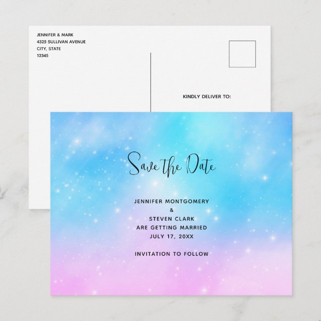 Himlar för rosa och blå pastellövertoning Spara da Inbjudan Vykort (Fram/baksida)